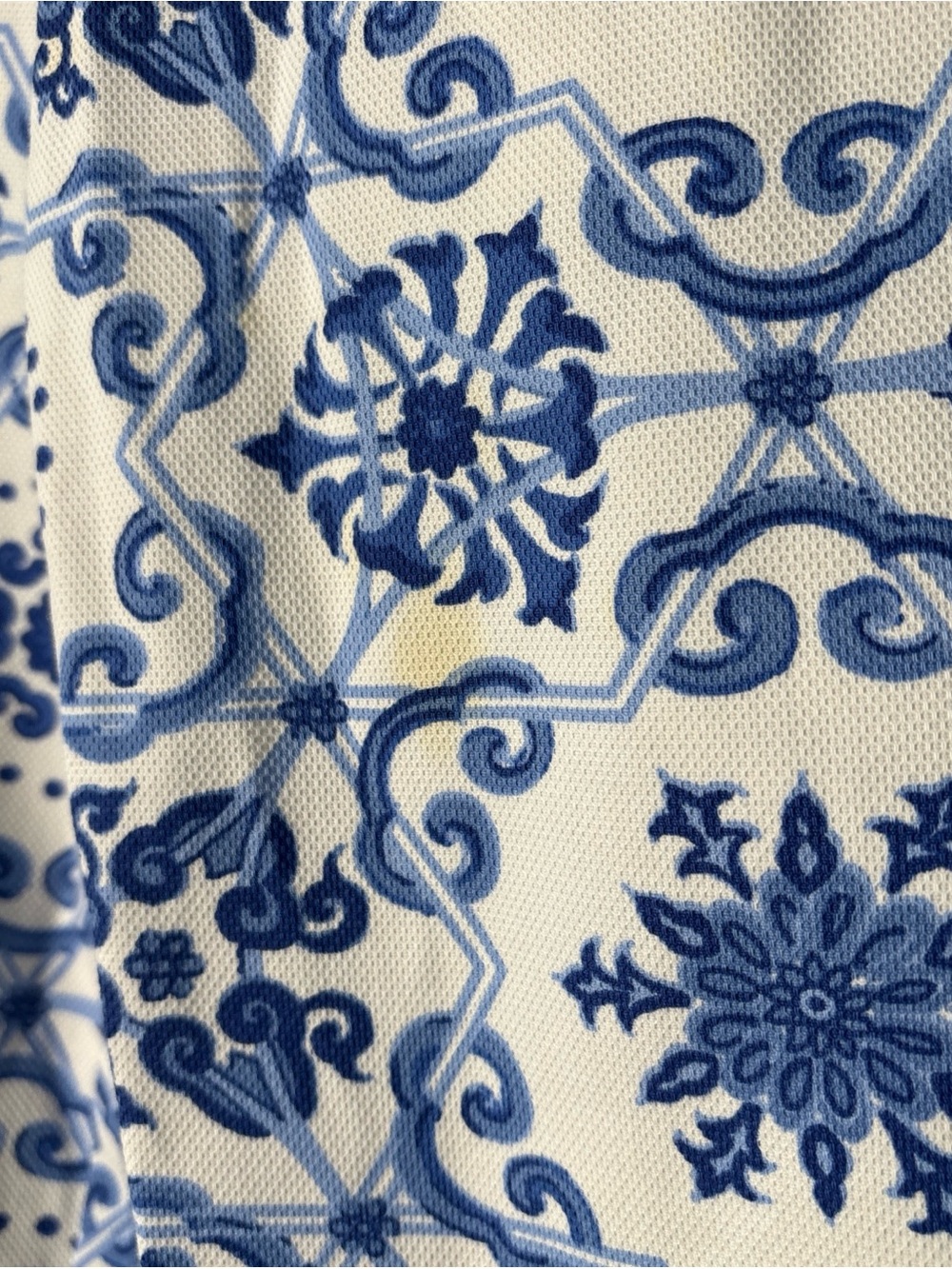 Sz 8 Talbots White women’s Pants with Blue Tile Print used w defect: stain - Picture 2 of 15
